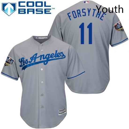 Youth Majestic Los Angeles Dodgers 11 Logan Forsythe Authentic Grey Road Cool Base 2018 World Series MLB Jersey